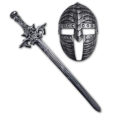 Kit Medieval Espada E Mascara Guerreiro De Combate Jr0610 Prata