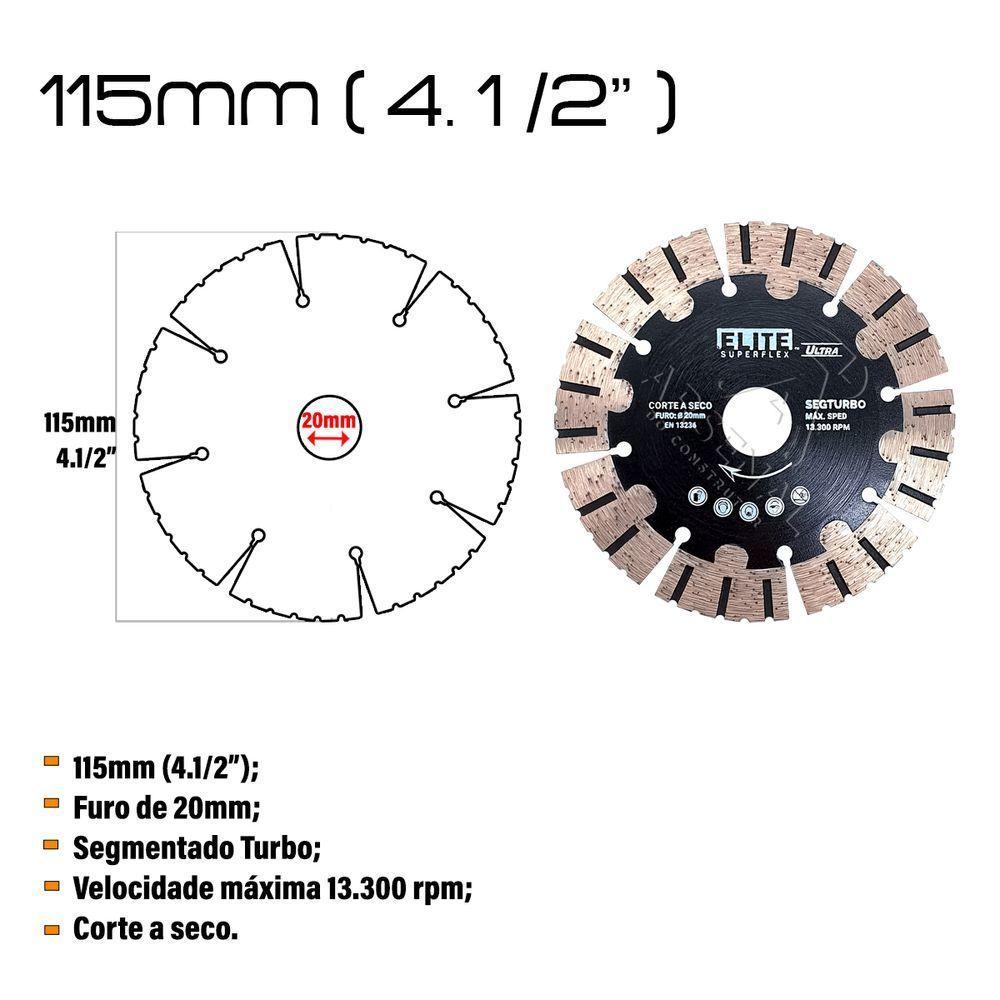 Disco Diamantado Segmentado 115mm Segturbo P/ Concreto Elite - 2