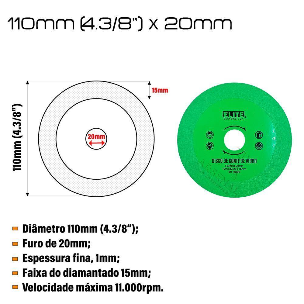 Disco Para Cortar Vidro Piso Espelho Porcelanato 110mm Elite - 5