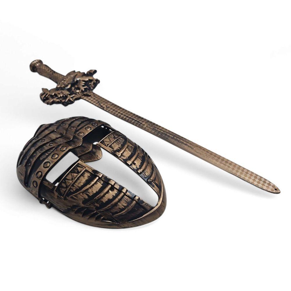Kit Medieval Espada E Mascara Guerreiro De Combate Jr0610 Ouro - 3