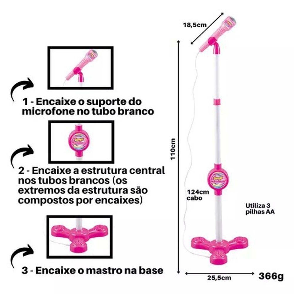 Microfone Karaoke Com Pedestal Use No Celular Musica Menina Cantar Criança - 5