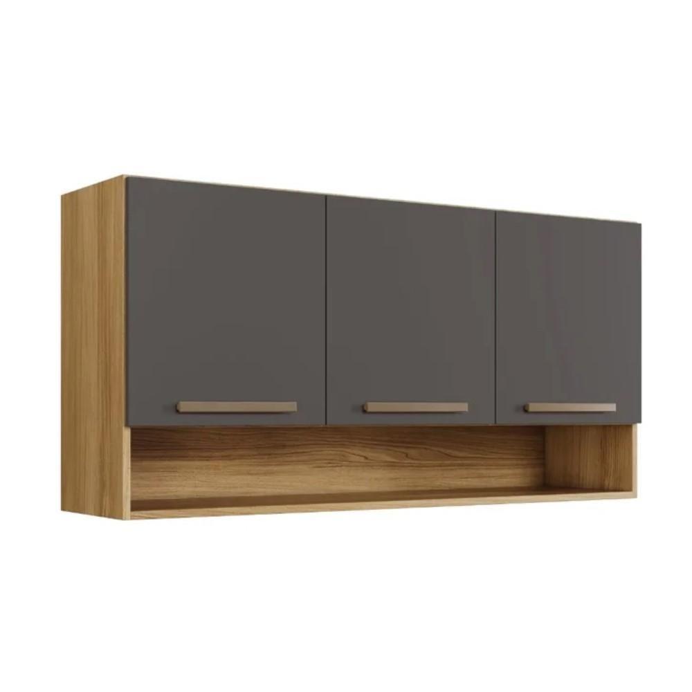 Armário Aéreo Plus 3 Portas Com Nicho Cinamomo Grafite - 1