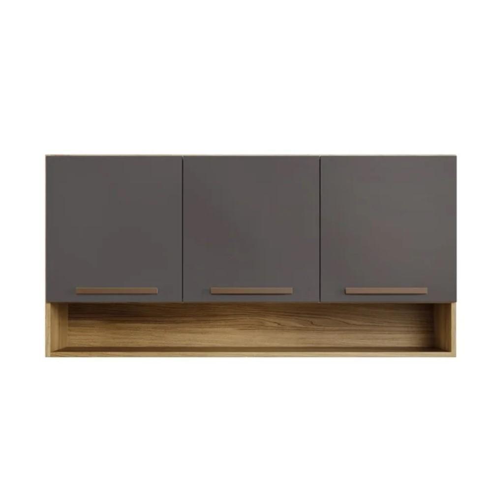 Armário Aéreo Plus 3 Portas Com Nicho Cinamomo Grafite - 2