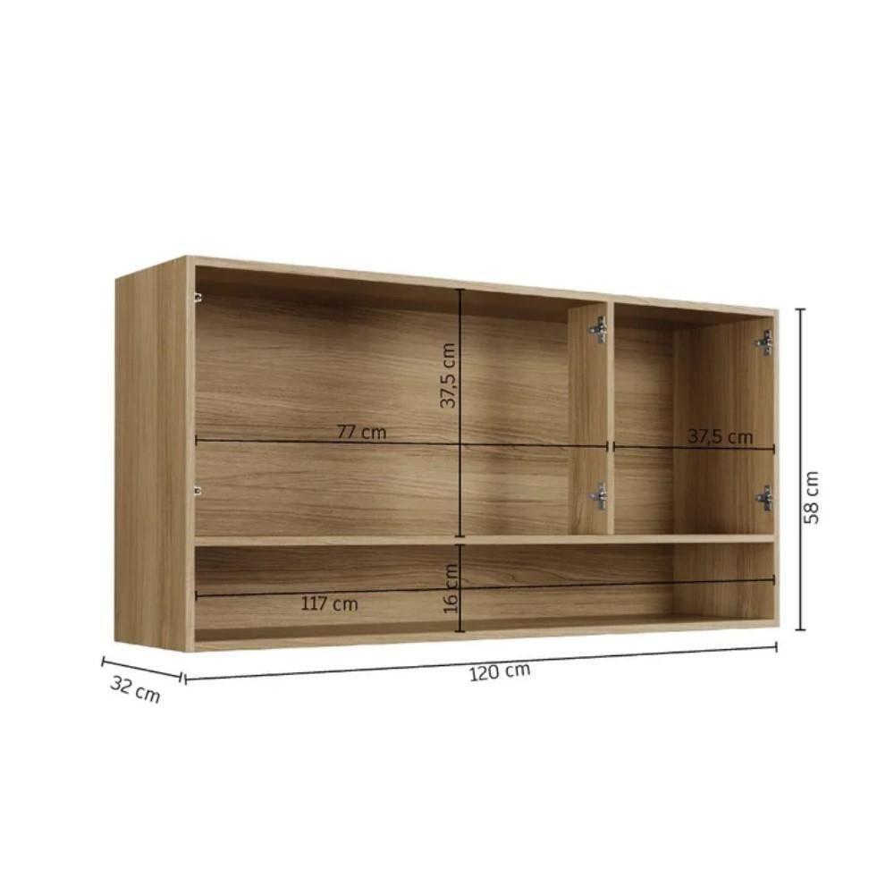 Armário Aéreo Plus 3 Portas Com Nicho Cinamomo Grafite - 3