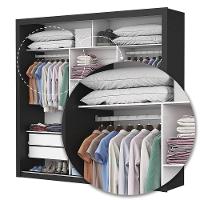 Guarda Roupa Roupeiro Clarice 3 Portas De Correr Com Espelho Central 4 Gavetas Carioca Preto Off White