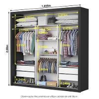 Guarda Roupa Roupeiro Clarice 3 Portas De Correr Com Espelho Central 4 Gavetas Carioca Preto Off White - 5
