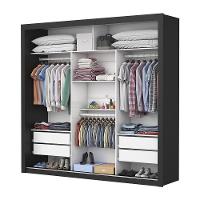 Guarda Roupa Roupeiro Clarice 3 Portas De Correr Com Espelho Central 4 Gavetas Carioca Preto Off White - 6