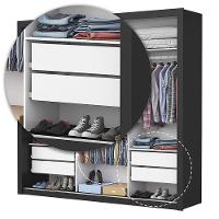 Guarda Roupa Roupeiro Clarice 3 Portas De Correr Com Espelho Central 4 Gavetas Carioca Preto Off White - 7