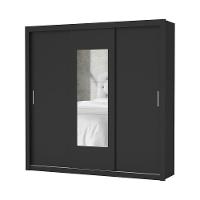 Guarda Roupa Roupeiro Clarice 3 Portas De Correr Com Espelho Central 4 Gavetas Carioca Preto - 1