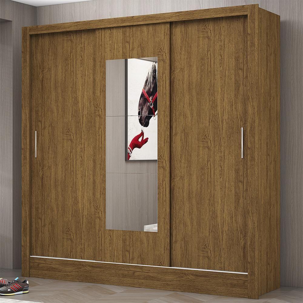Guarda Roupa Roupeiro Dubai 3 Portas De Correr Com Espelho Central 3 Gavetas Carioca Cinamomo - 2