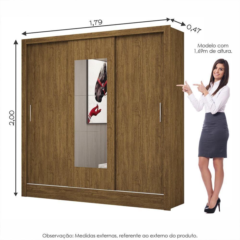 Guarda Roupa Roupeiro Dubai 3 Portas De Correr Com Espelho Central 3 Gavetas Carioca Cinamomo - 3