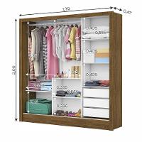 Guarda Roupa Roupeiro Dubai 3 Portas De Correr Com Espelho Central 3 Gavetas Carioca Cinamomo