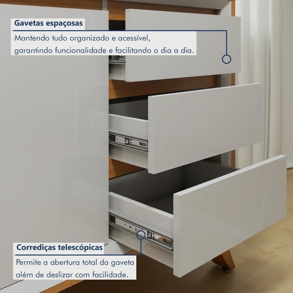 Buffet Piazza 3 Portas 3 Gavetas Mavaular Off White Naturalle - 7