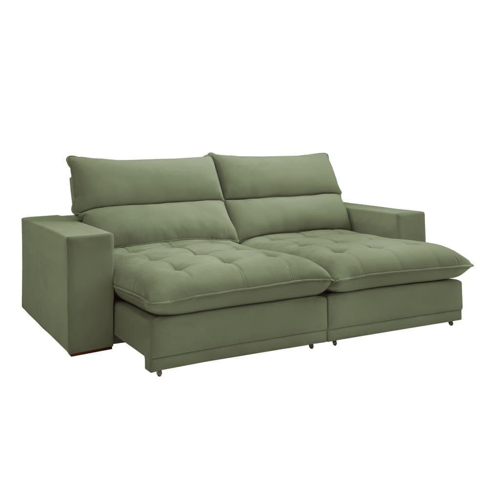 Sofá Retrátil E Reclinável Martinho Boucle Verde 2,10m - 1