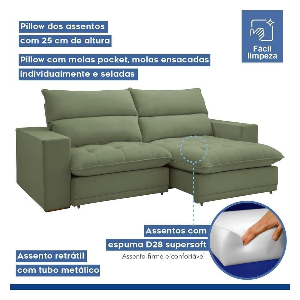 Sofá Retrátil E Reclinável Martinho Boucle Verde 2,10m - 6