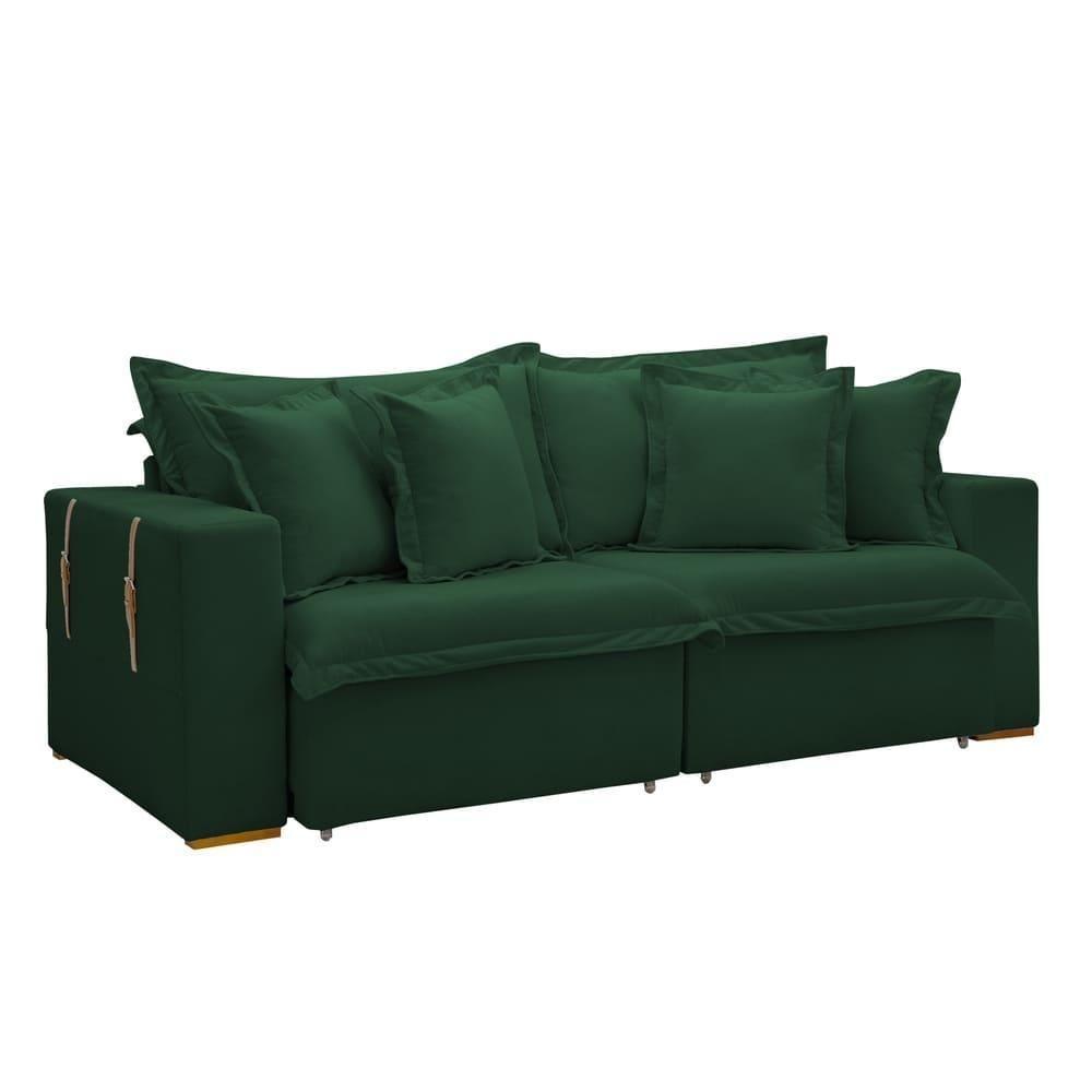 Sofá Cama Retrátil E Reclinável Arizona Veludo Verde 2,20m - 1