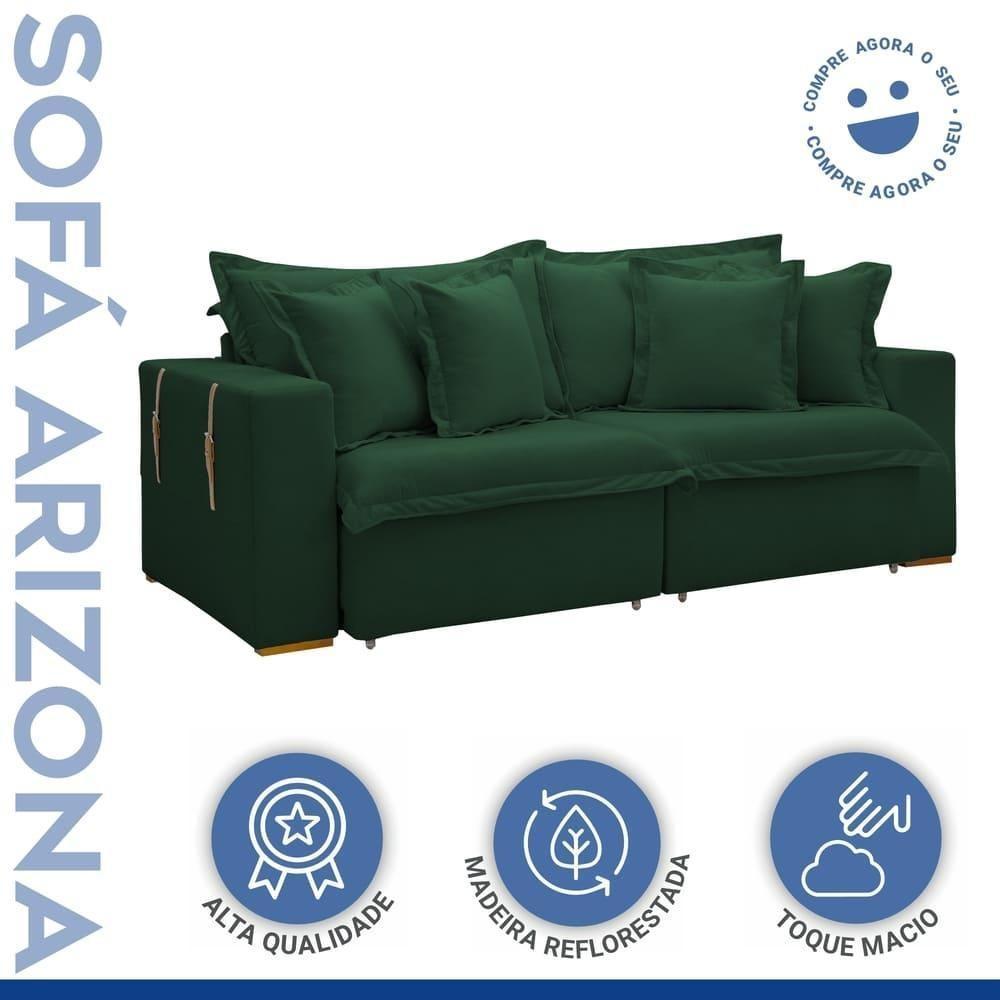Sofá Cama Retrátil E Reclinável Arizona Veludo Verde 2,20m - 6