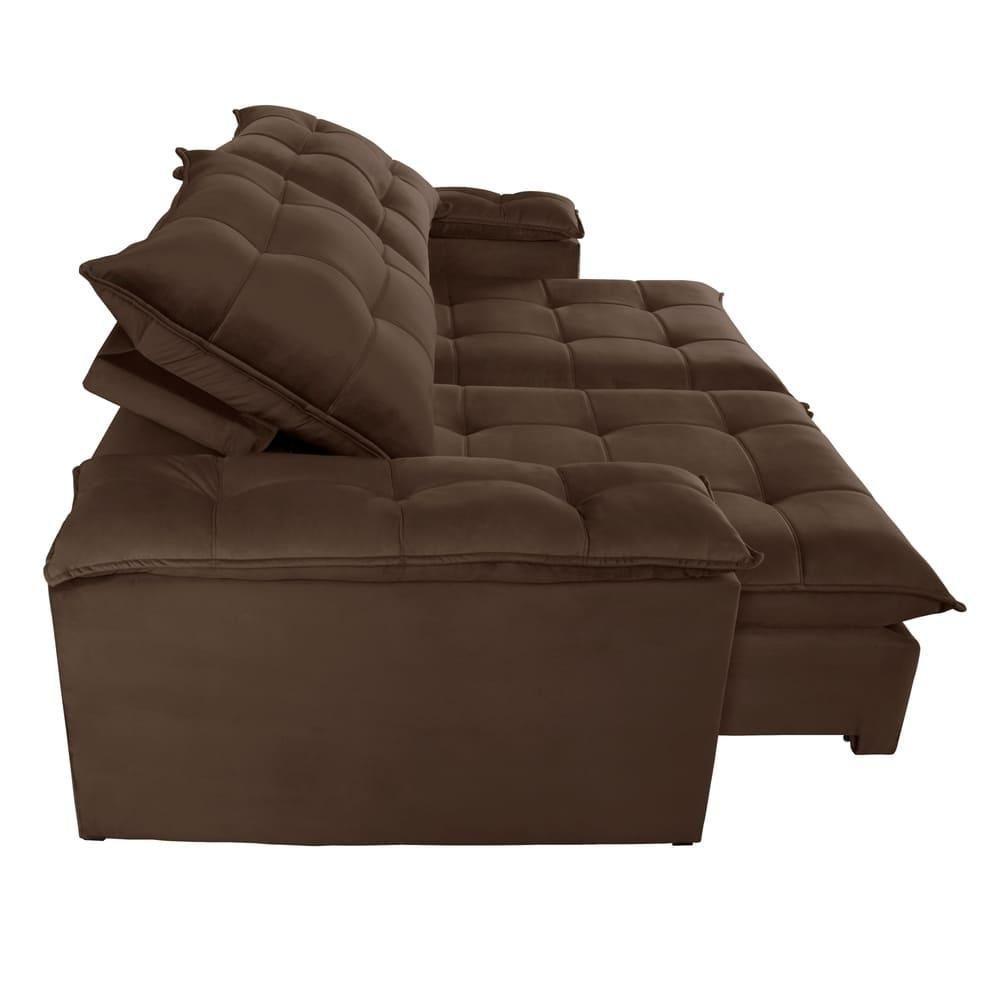 Sofá Retrátil E Reclinável Espanha Veludo Marrom 2,50m - 9