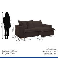Sofá Cama Retrátil E Reclinável Arizona Veludo Marrom 2,20m