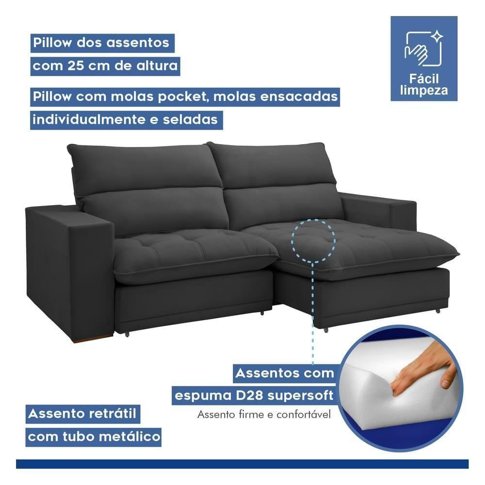 Sofá Retrátil E Reclinável Martinho Boucle Cinza 2,10m - 6