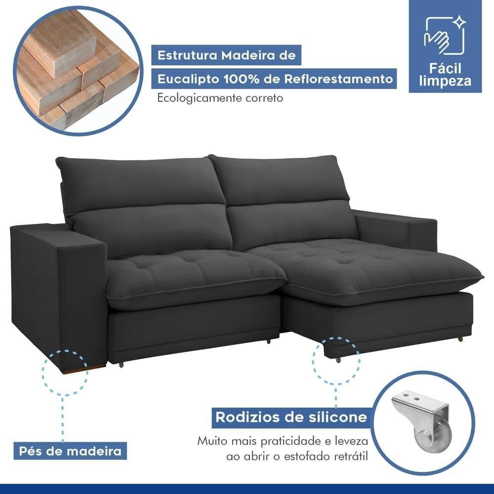 Sofá Retrátil E Reclinável Martinho Boucle Cinza 2,10m - 8