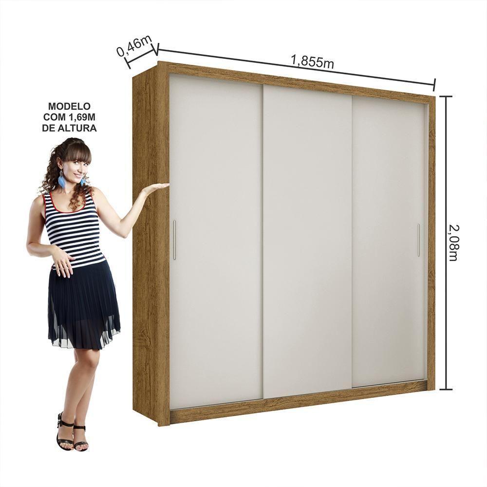 Guarda Roupa Roupeiro Clarice 3 Portas De Correr 4 Gavetas Carioca Cinamomo Off White - 3