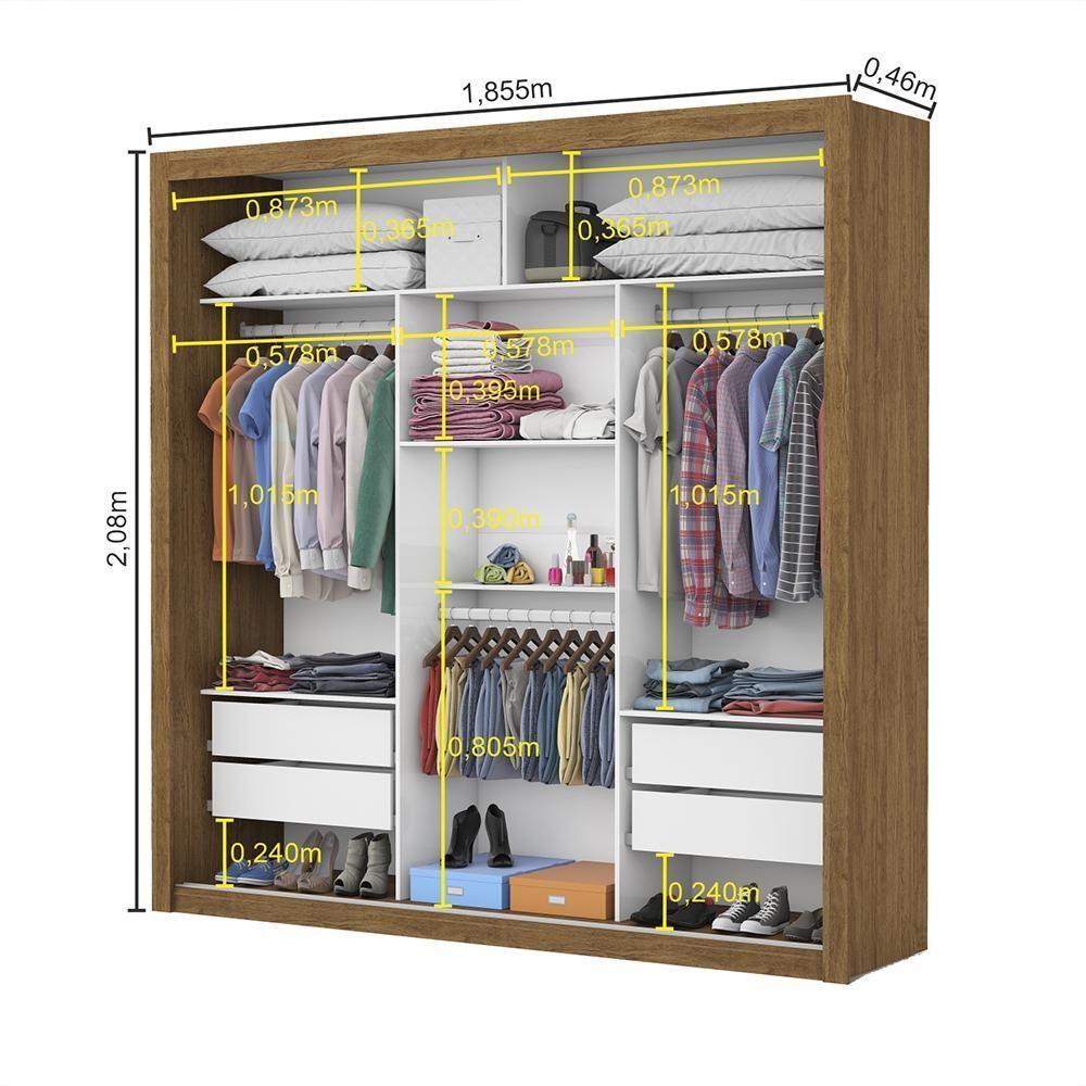 Guarda Roupa Roupeiro Clarice 3 Portas De Correr 4 Gavetas Carioca Cinamomo Off White - 4