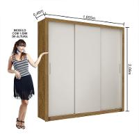 Guarda Roupa Roupeiro Clarice 3 Portas De Correr 4 Gavetas Carioca Cinamomo Off White - 3