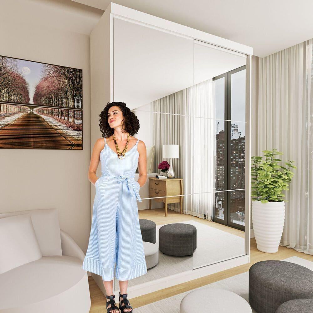 Guarda Roupa 2 Portas De Correr Com Espelho 2 Gavetas Lila Minastex Branco - 8