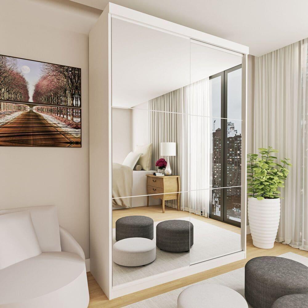 Guarda Roupa 2 Portas De Correr Com Espelho 2 Gavetas Lila Minastex Branco - 9