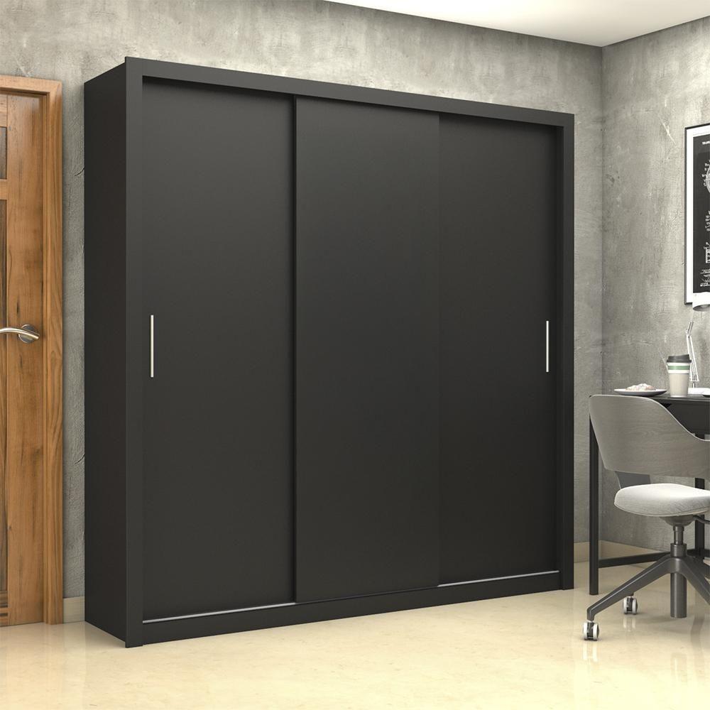 Guarda Roupa Roupeiro Clarice 3 Portas De Correr 4 Gavetas Carioca Preto - 2