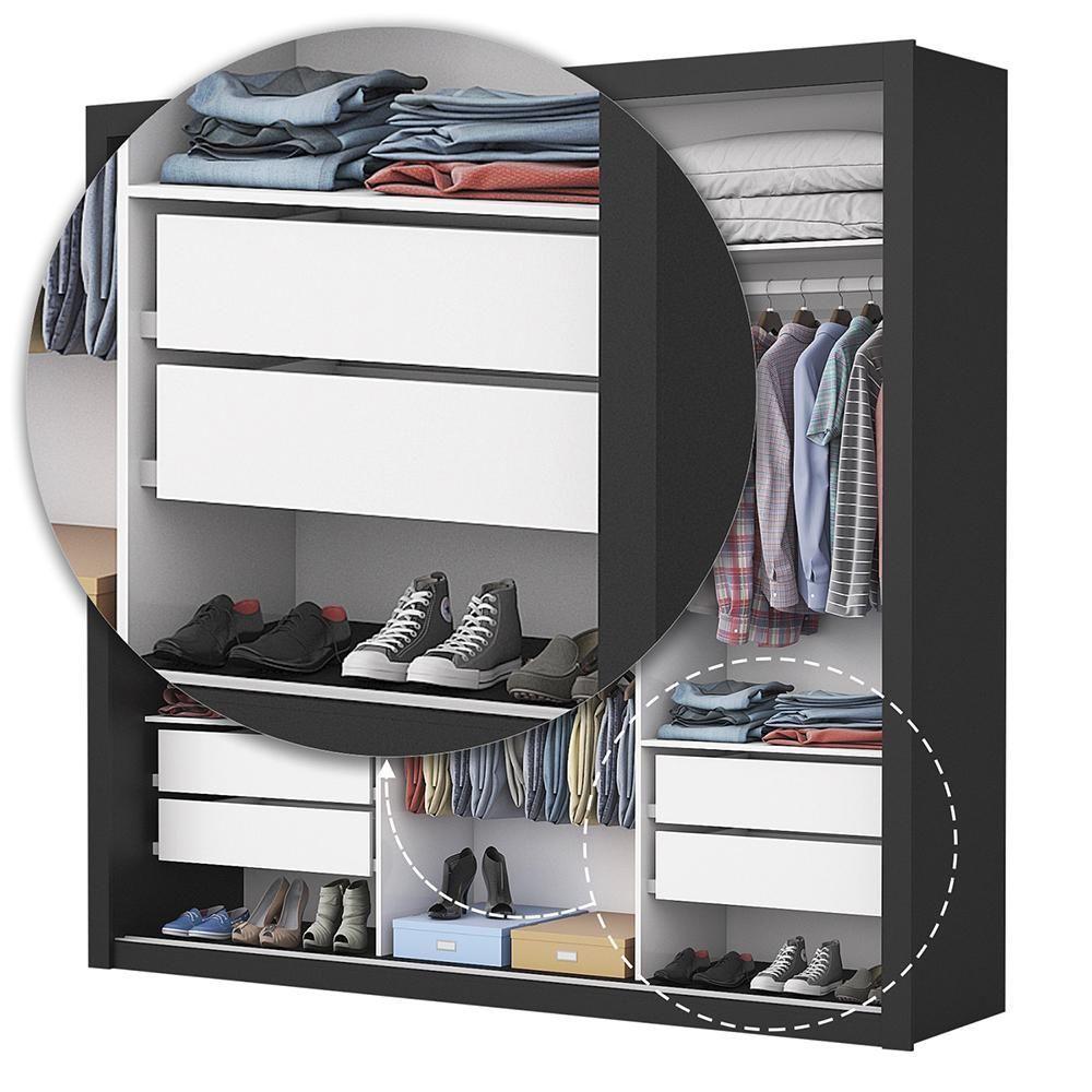 Guarda Roupa Roupeiro Clarice 3 Portas De Correr 4 Gavetas Carioca Preto - 6