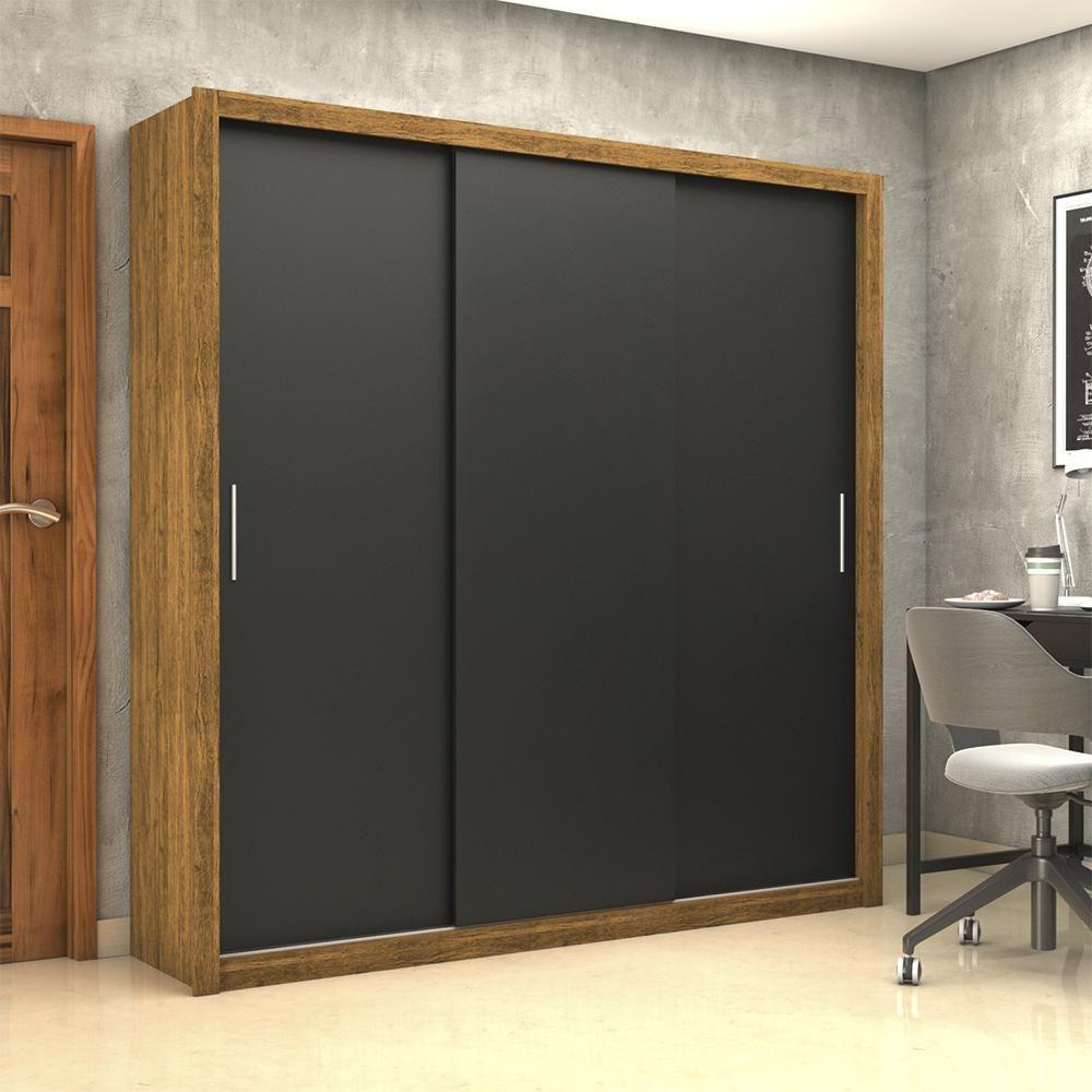 Guarda Roupa Roupeiro Clarice 3 Portas De Correr 4 Gavetas Carioca Cinamomo Preto - 2