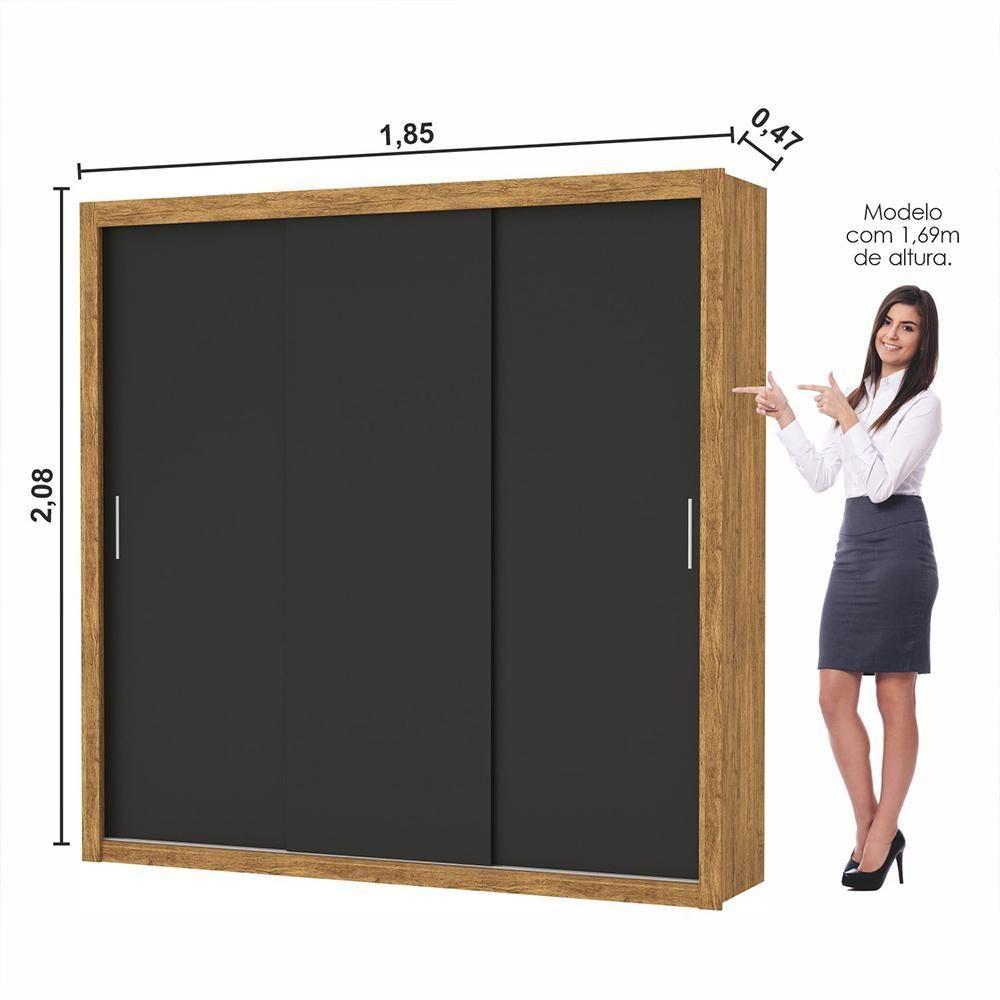 Guarda Roupa Roupeiro Clarice 3 Portas De Correr 4 Gavetas Carioca Cinamomo Preto - 3