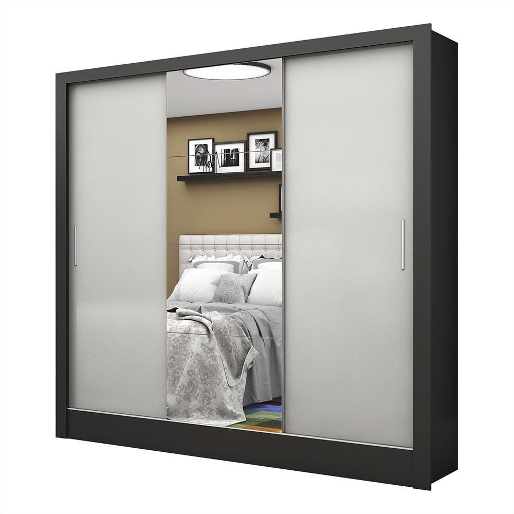 Guarda Roupa Roupeiro Santiago Plus 3 Portas De Correr Com Espelho Central 3 Gavetas Carioca Preto Off White - 1