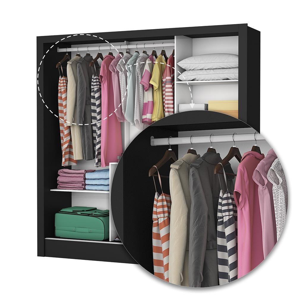 Guarda Roupa Roupeiro Santiago Plus 3 Portas De Correr Com Espelho Central 3 Gavetas Carioca Preto Off White - 5