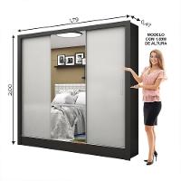 Guarda Roupa Roupeiro Santiago Plus 3 Portas De Correr Com Espelho Central 3 Gavetas Carioca Preto Off White - 3