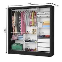 Guarda Roupa Roupeiro Santiago Plus 3 Portas De Correr Com Espelho Central 3 Gavetas Carioca Preto Off White