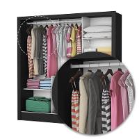 Guarda Roupa Roupeiro Santiago Plus 3 Portas De Correr Com Espelho Central 3 Gavetas Carioca Preto Off White - 5