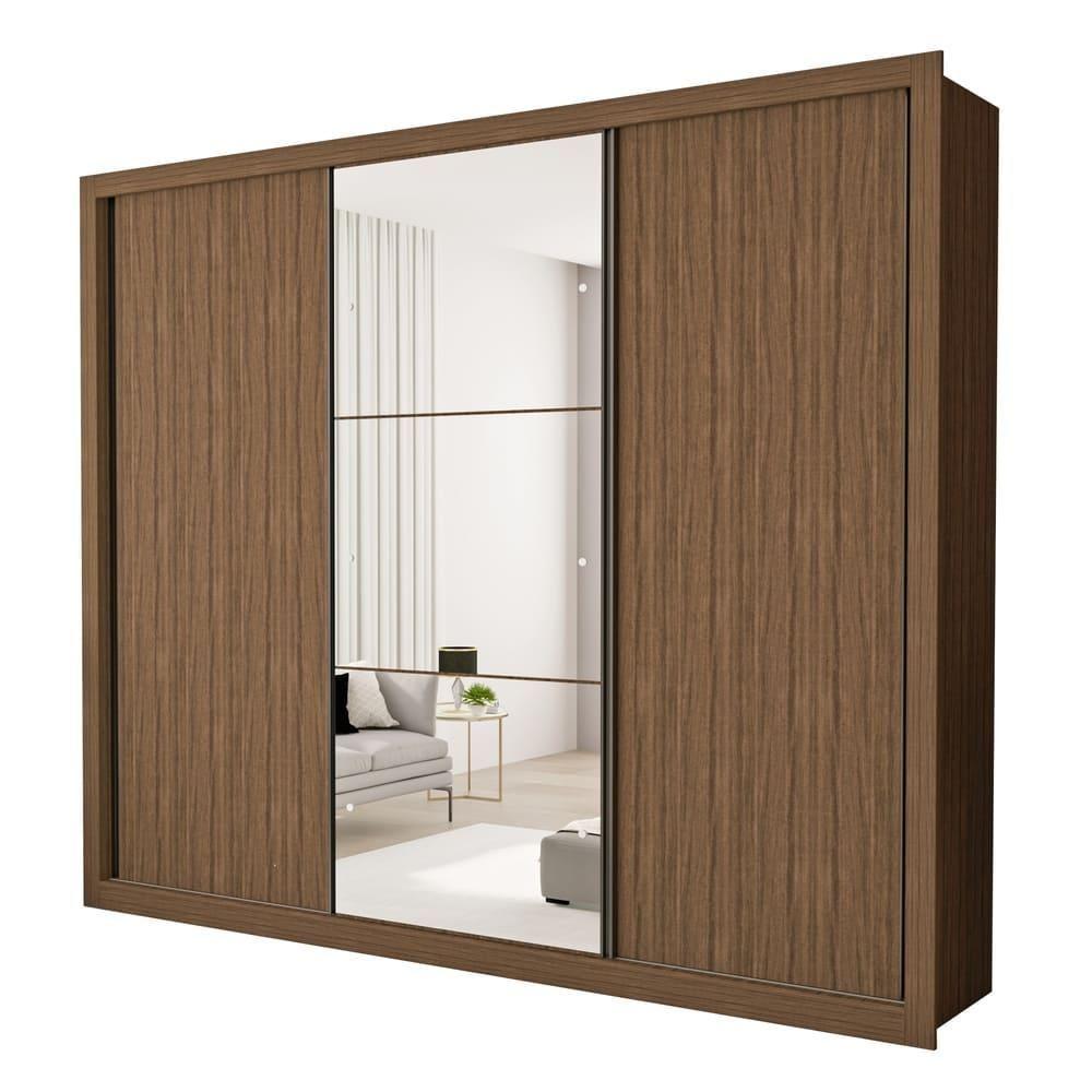 Guarda Roupa 3 Portas De Correr Com Espelho Central 6 Gavetas Nápoli Minastex Freijó - 1