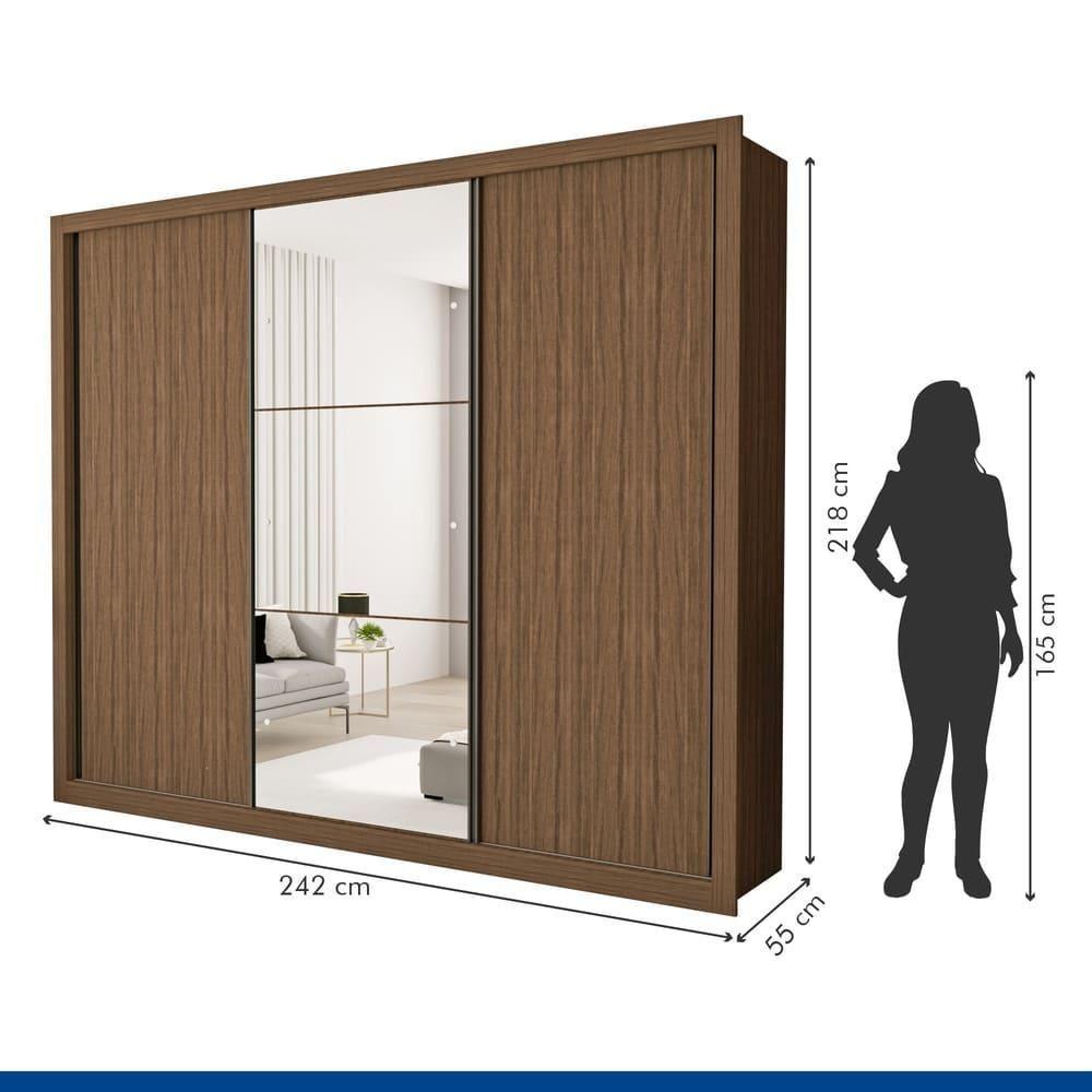 Guarda Roupa 3 Portas De Correr Com Espelho Central 6 Gavetas Nápoli Minastex Freijó - 3