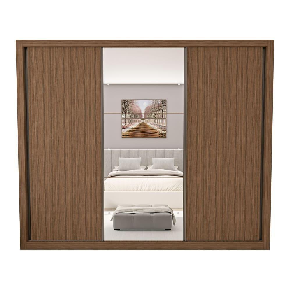 Guarda Roupa 3 Portas De Correr Com Espelho Central 6 Gavetas Nápoli Minastex Freijó - 4