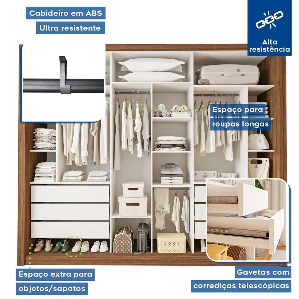 Guarda Roupa 3 Portas De Correr Com Espelho Central 6 Gavetas Nápoli Minastex Freijó - 7