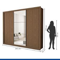 Guarda Roupa 3 Portas De Correr Com Espelho Central 6 Gavetas Nápoli Minastex Freijó - 3