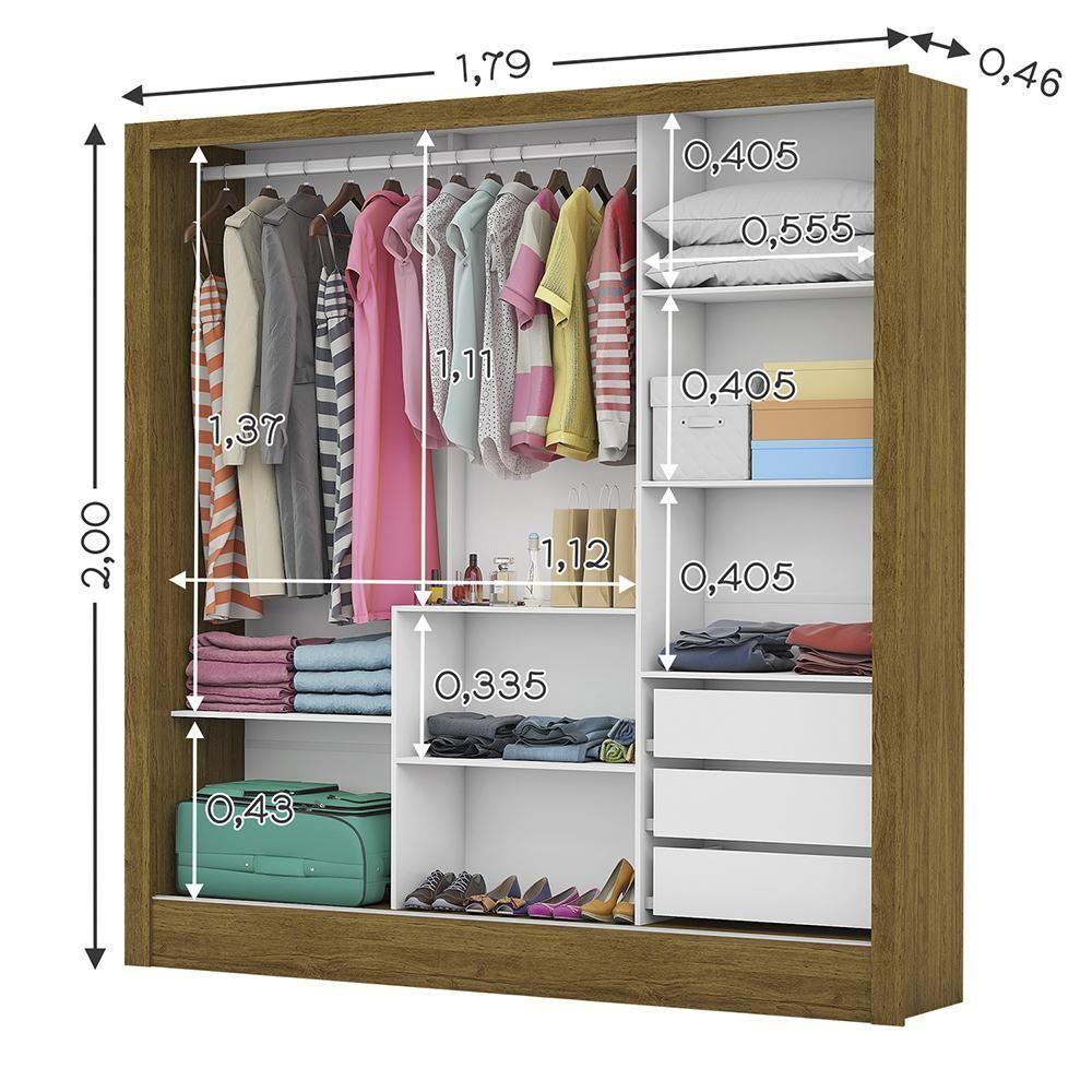 Guarda Roupa Roupeiro Santiago Plus 3 Portas De Correr Com Espelho Central 3 Gavetas Carioca Cinamomo Preto - 4