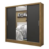 Guarda Roupa Roupeiro Santiago Plus 3 Portas De Correr Com Espelho Central 3 Gavetas Carioca Cinamomo Preto - 1