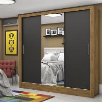 Guarda Roupa Roupeiro Santiago Plus 3 Portas De Correr Com Espelho Central 3 Gavetas Carioca Cinamomo Preto - 2