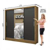 Guarda Roupa Roupeiro Santiago Plus 3 Portas De Correr Com Espelho Central 3 Gavetas Carioca Cinamomo Preto - 3