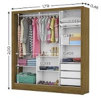 Guarda Roupa Roupeiro Santiago Plus 3 Portas De Correr Com Espelho Central 3 Gavetas Carioca Cinamomo Preto