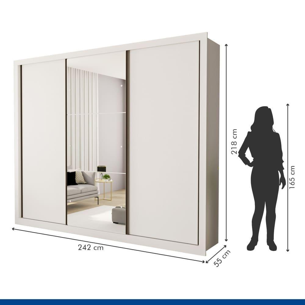 Guarda Roupa 3 Portas De Correr Com Espelho Central 6 Gavetas Nápoli Minastex Branco - 3